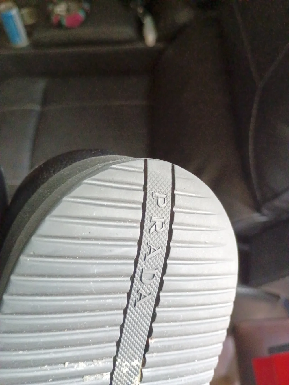 Prada Black and Light Gray Branded Rubber Slide